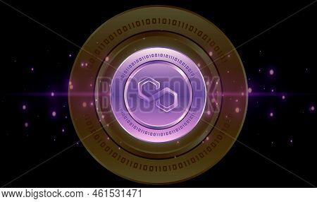 Polygon-matic  Virtual Currency Images. 3d Drawings. Coin Logo