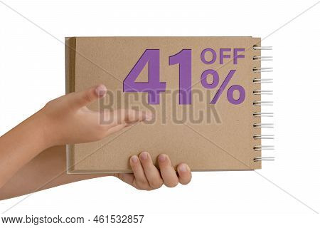 41 Percent Discount On Isolate. Notepad From Recycled Paper In The Hands Of A Child With Text, Sale 