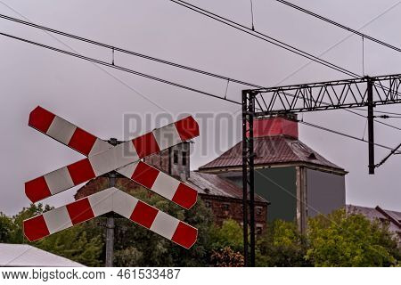 Saint Andrew\\\'s Cross. Marking Of A Pedestrian Crossing (and Crossing) Through Railway Tracks. Old