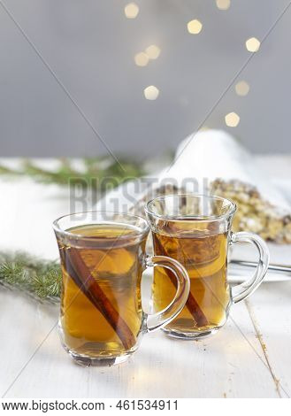 Mulled Wine. Christmas Mulled Wine. Glass Cup With Mulled Wine. The Concept Of A Traditional Warming
