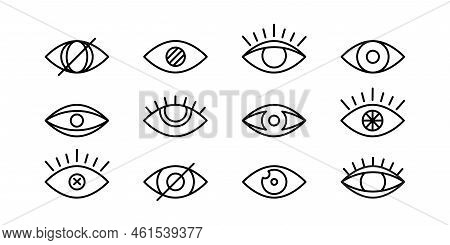 Eye Vector Icon, Vision Line Symbol, Eyeball Outline Pictogram, Simple View Set, Look Sign, See, Bla