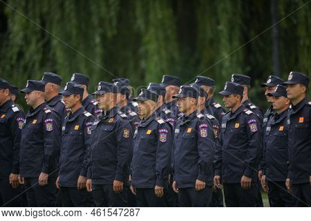Bucharest, Romania - September 13, 2022: Romanian Firefighters Attend A Ceremony During The National