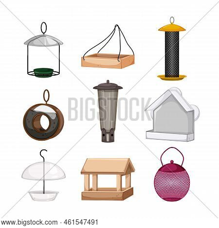 Feeder Bird Set Cartoon. Wildlife Nature, Animal Food, Natural Garden, Outdoor Park, Songbird Feeder