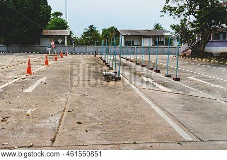 Driving Test And Training Area With Simulate Test For Driving License. Driving School Practice Traff