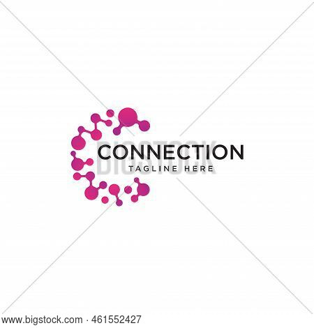 Round Logo Concept, Connected Points Creative Logotype For Technology, Science Research And Other Di