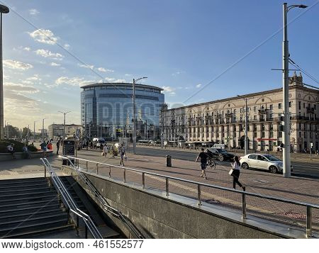 Minsk, Belarus -22 August, 2022. View From Train Station In Minsk On The Street And Bsu Minsk Univis