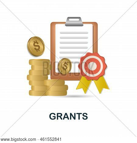Grants Icon. 3d Illustration From Business Plan Collection. Creative Grants 3d Icon For Web Design, 