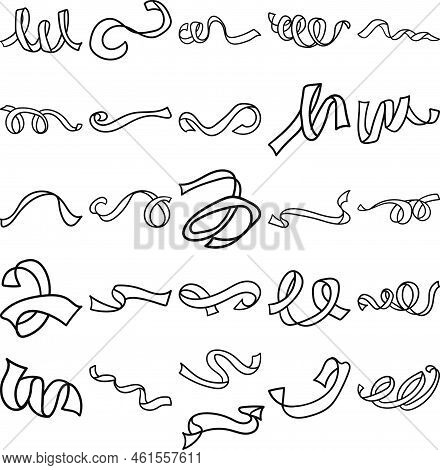 Confetti Hand Drawn Doodle Line Art Outline Set Containing Confetti, Streamers, Party, Pieces, Paper