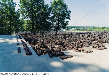 08.27.2022 - Belzec, Poland - Belzec Nazi Death Camp. Stone Ruins On Former Nazi Death Camp Ground. 