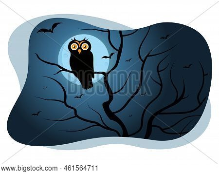 Halloween Horror Black Owl Night Vector Illustration