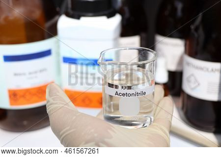 Acetonitrile In Glass, Chemical In The Laboratory And Industry