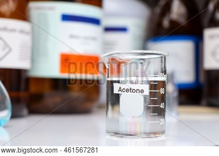 Acetone In Glass, Chemical In The Laboratory And Industry