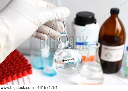 Hexanes In Glass, Chemical In The Laboratory And Industry