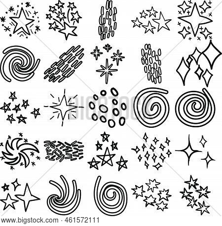 Galaxy Hand Drawn Doodle Line Art Outline Set Containing Galaxy, Universe, Space, Cosmos, Solar Syst