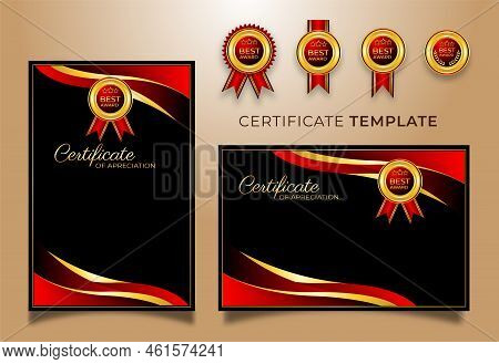 Stylish Red And Black Premium Certificate Template Design Set