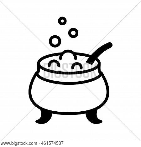 Cauldron With Magic Potion. Halloween Concept, Witch Pot Of Boiling Potion Sign. Vector Illustration