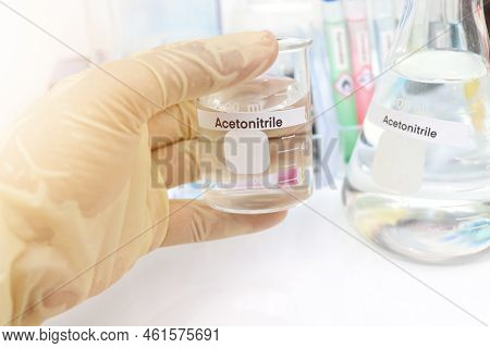 Acetonitrile In Glass, Chemical In The Laboratory And Industry