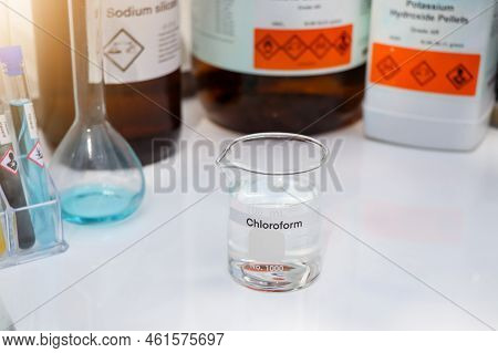 Chloroform In Glass, Chemical In The Laboratory And Industry