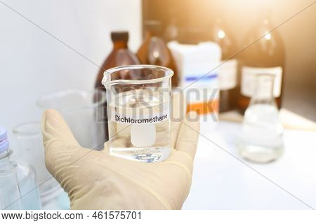 Dichloromethane In Glass, Chemical In The Laboratory And Industry