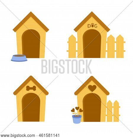 A Kennel, A House For A Puppy. Cabin. Pet. Food. Vector Stock Illustration. Isolated On A White Back