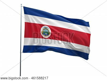 Costa Rica Waving Flag, 3d Flag Illustration, Costa Rica National Flag With A White Isolated Backgro