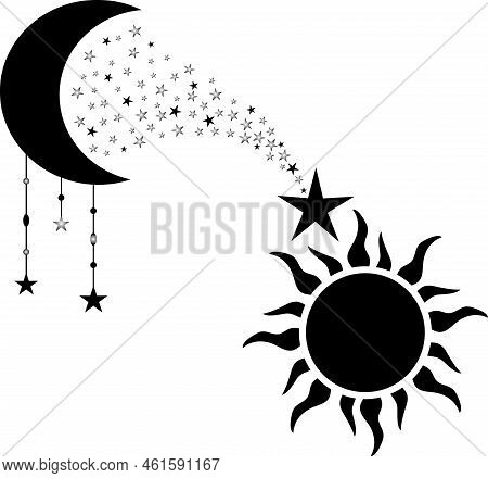 Celestial Graphic Of Moon Pouring Stars Into The Sun
