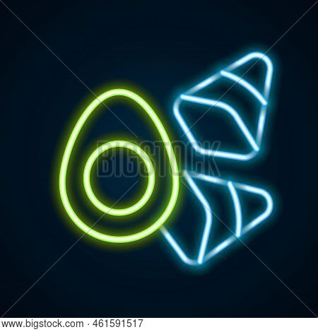 Glowing Neon Line Chicken Egg With Vegerables Icon Isolated On Black Background. Colorful Outline Co