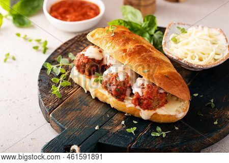 Meatball Sub Sandwich With Marinara And Mozzarella