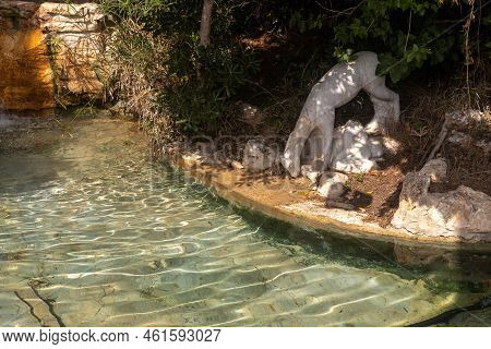Haifa, Israel - April 18, 2022: View Of A Pond And Statue, In The Promenade. Pool With A Deer (early