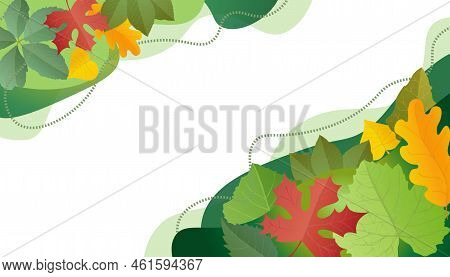 Autumn Leaves Card Design In Realistic Style. Colorful Background. Vector Illustration Isolated On W