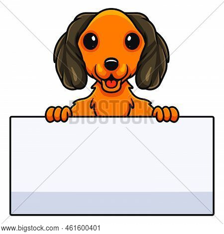 Vector Illustration Of Cute Dachund Dog Cartoon Holding Blank Sign