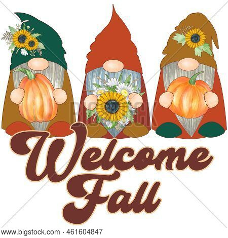 Welcome Fall Gnomes Illustration. Autumn Sublimation Design