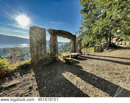 Menthon Saint Bernard, France - September 07 2021 : Mysterious Looking Standing Stones, Menhirs On E