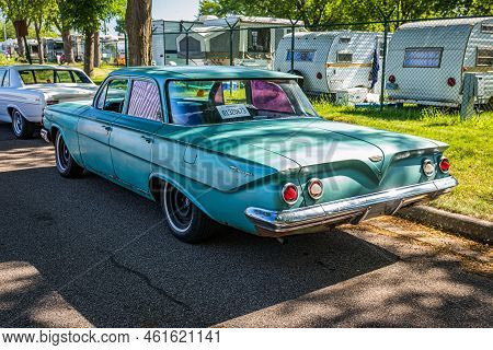 Falcon Heights, Mn - June 18, 2022: High Perspective Rear Corner View Of A 1961 Chevrolet Biscayne F