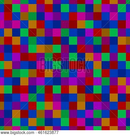 Squares Seamless Pattern. Full Pattern. One Square After Another. Colorful Chess Board. Pixels. Squa