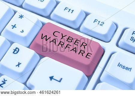 Text Showing Inspiration Cyber Warfare. Business Showcase Virtual War Hackers System Attacks Digital