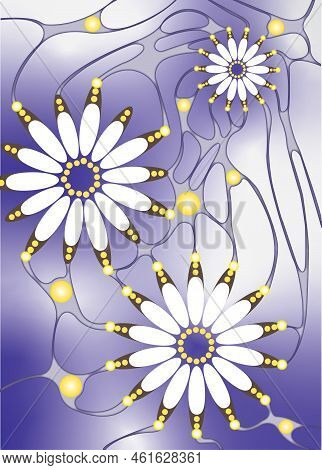 Yellow Blue Illustration. Floral Theme Abstract Compotition.
