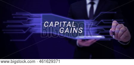 Handwriting Text Capital Gains. Internet Concept Bonds Shares Stocks Profit Income Tax Investment Fu
