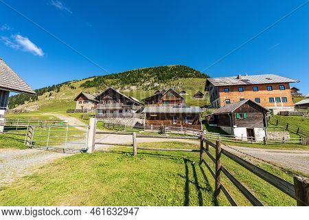 Mountain Peak Of Osternig Or Oisternig And Small Village On A Sunny Summer Day, Italy-austria Border