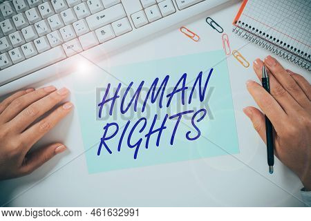 Text Sign Showing Human Rights. Concept Meaning Moral Principles Standards Norms Of A Showing Protec