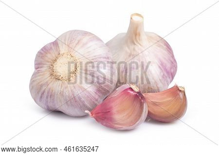 Garlic Clove And Bulb Isolated On White Background