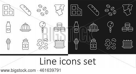 Set Line Cake, Macaron Cookie, Coffee Beans, Pudding Custard, Bottle With Milk, Chocolate Bar, Lolli