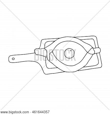 Black Hand-drawn Vector Illustration Of One Khachapuri On The Desck Isolated On A White Background