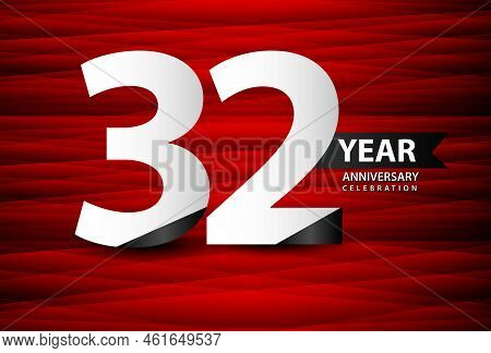 32 Year Anniversary Celebration Logo Vector On Red Background, 32 Number Design, 32th Birthday Logo,