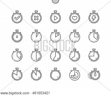 Stopwatch. Time, Speed And Clock. Half An Hour. Timer. Pixel Perfect Vector Thin Line Icons. Simple 