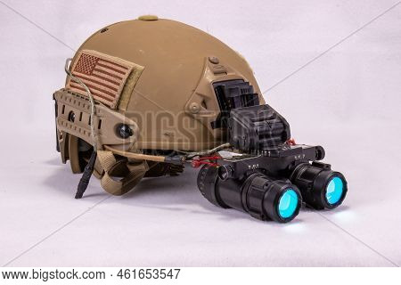 American Military Helmet With Night Vision Goggles