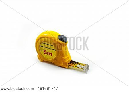 5 Meter Used Manual Measuring Tape Isolated On A White