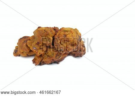 Masoor Dal Pakoda Or Red Lentil Vada On Isolated On White Background With Copy Space In Horizontal O