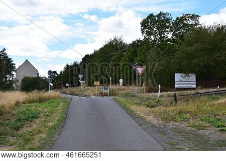 Thür, Germany - 09 08 2022: Way Into Village Thür With Many Signs