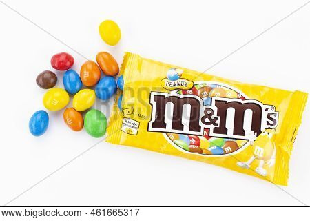 Ukraine, Kiev September 12, 2022. Packet Of Peanut M&m's Milk Chocolate Made By Mars Inc. Isolated O